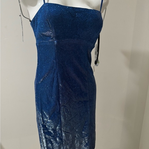 Jump Apparel Royal Blue Glitter Sheath Dress Size 12 Spaghetti Strap Square Neck - Picture 4 of 10